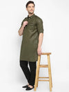 Hangup Men Standard Solid Men's Indian Wear-Olive_Piping_PathaniKurta