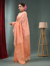 Peach Matka Handwoven Saree With Zari Border-MA50MT062200060