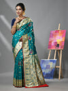 Teal Silk Banarasi Saree With Ethnic Motifs And Woven Designs-MA52BSL44910103