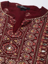 Women Maroon Floral Kurta Set-TF-156-Maroon