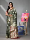 Dark Green Silk Banarasi Saree With Zari Woven Floral And Paisley Designs-MA52BSL441050056