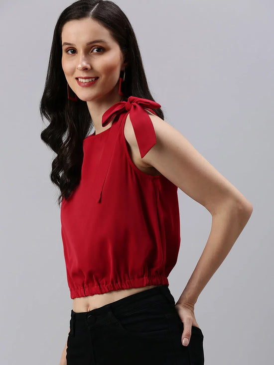 Women's Red Solid Top-SH-6170-Maroon