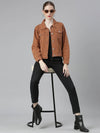 Women Camel Brown Solid Denim Jacket-GZ-5598-Camelbrown