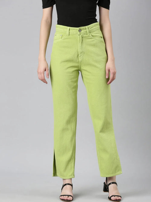 Women Lime Green Solid Regular Fit Denim Jeans-GZ-5594-Limegreen