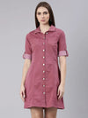 Women Mauve Solid Shirt Dress-LT-104-Mauve