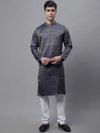 Men Ethnic  Navy Blue Woven Design Kurta with Pyjamas-JOKP-681Navy