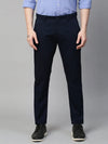 Genips Men's Cotton Stretch Caribbean Slim Fit Solid Navy Color Trousers