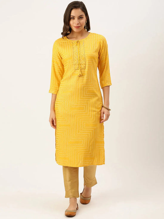 Women's Yellow Printed Straight Kurtas-HO-1430-Yellow