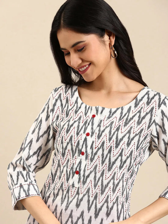 Women's White Printed A-Line Kurta-AT-A635-K-White