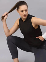 Rigo Black Hooded With Kangaroo Pocket Sleeveless Activewear Top