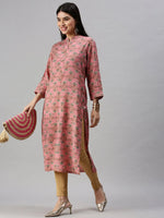 Women's Pink Printed Straight Kurta-BCCK703-Pink