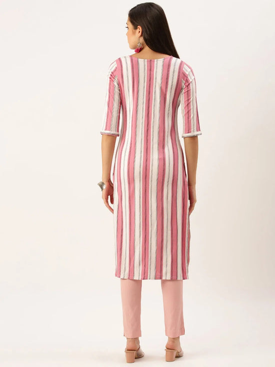 Women's Pink Striped Straight Kurta-SKC-3235-Pinkwhite