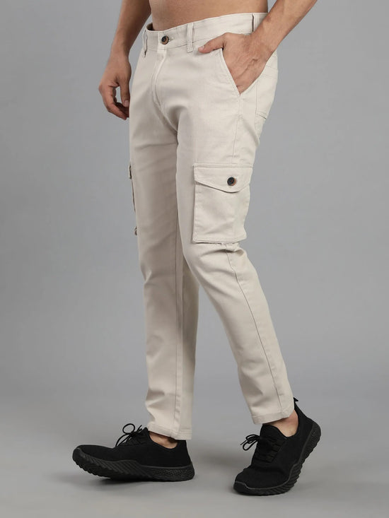 Solid Cargo Pants with 6 pockets-Beige-HC3011-32