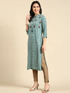 Women's Teal Printed Straight Kurta-AT-A562-K-Teal