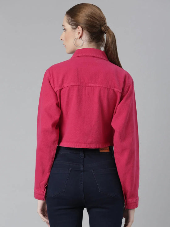 Women Fuchsia Solid Denim Jacket-GZ-5600-Fuchsia