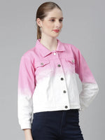 Women Pink Ombre Denim Jacket-AE-0003-Pink