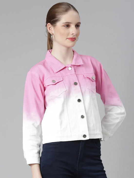 Women Pink Ombre Denim Jacket-AE-0003-Pink