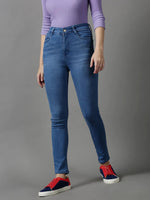 Women's Blue Solid Skinny Fit Denim Jeans-GZ-5280-Blue