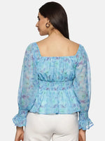 Floral Blue Smocked Peplum Top-17344