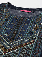 Women's Blue Printed Kurta Set-GW-2883-Navyblue