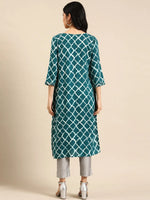 Women's Blue Tie Dye Straight Kurta-AT-A396-K-Teal