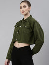 Women Green Solid Denim Jacket-GZ-5600-Green