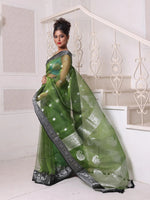 Green Muslin Saree With Zari Woven Nakshi Borders-MA62MS331980034