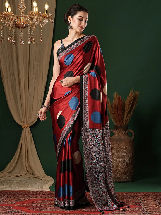 Saree Mall Women's Crepe Red Printed Designer Saree With Blouse Piece-MOHAR101A