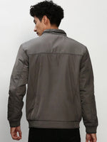 Men Grey Solid Casual Bomber Jackets-ZD-3403-Grey