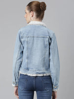 Women Blue Solid Denim Jacket-GZ-5533-Blue