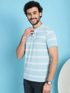 Venitian Men Henley Neck Striped Cotton Blue T-Shirt