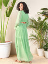 Women Jade Green Waist Cut-Out Maxi Dress