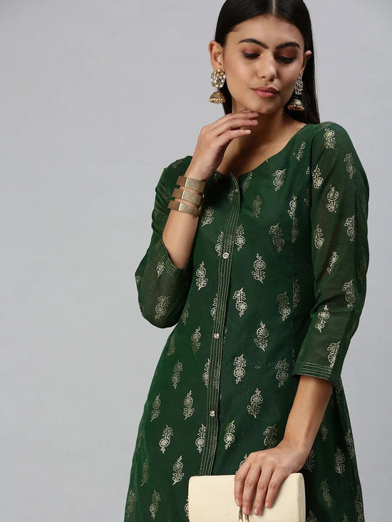 Women's Green Printed Straight Kurta-GW396-Green