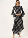 Women's Blue Checked A-Line Kurtas-ON-528-Navyblue