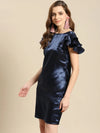 Frill Sleeve Shift dress in Navy