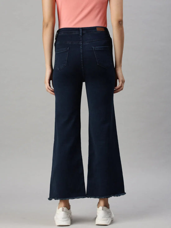 Women's Denim Wide Leg Blue Jeans-TRP6085C-Blue