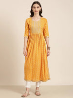 Women Mustard Printed Anarkali Kurta-SNG-2315-Mustard