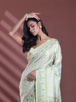 Lime Green Silk Soft Saree With Floral Print-MA60BSL01400069