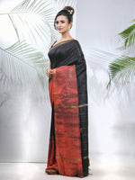 Black And Rust Shibori Printed Silk Saree-MA56BSL34660013