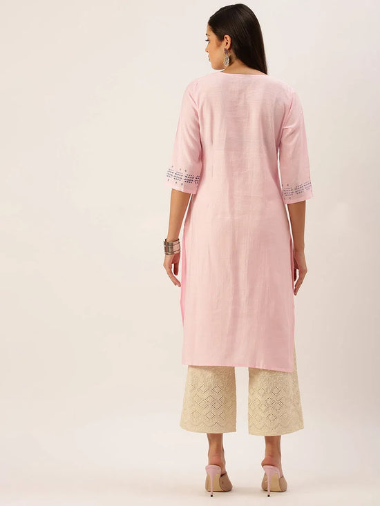 Women's Pink Solid Straight Kurta-DF-1197-Pink