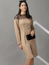 Women's Beige Solid Bodycon Dress-DQ-17-174-F-Beige