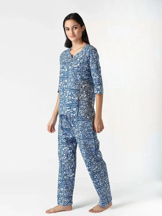 Kurta pyjama Set in Blue cotton Print