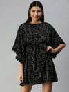 Women Black Printed A-Line Dress-AE-9917-Blackwhite