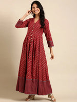 Women's Red Printed Anarkali Kurta-BS-1041-Maroon