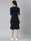 Women Navy Blue Solid A-Line Dress-AE-15880-Navyblue