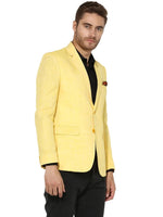 Hangup Men Standard Solid Men Formalwear-YellowLinenBlazer