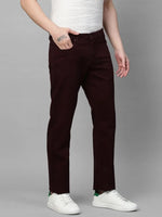 Genips Men's Wine Cotton Stretch Rico Slim Fit Solid Casual Chinos