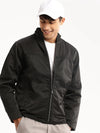 Men Black Mock Collar Solid Bomber-LBR-602-Black