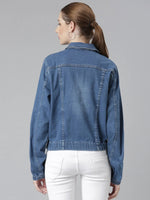 Women Blue Solid Denim Jacket-IM-10478A-Blue