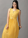 Women's Yellow Solid Fit and Flare Dress-KG-8046-Yellow